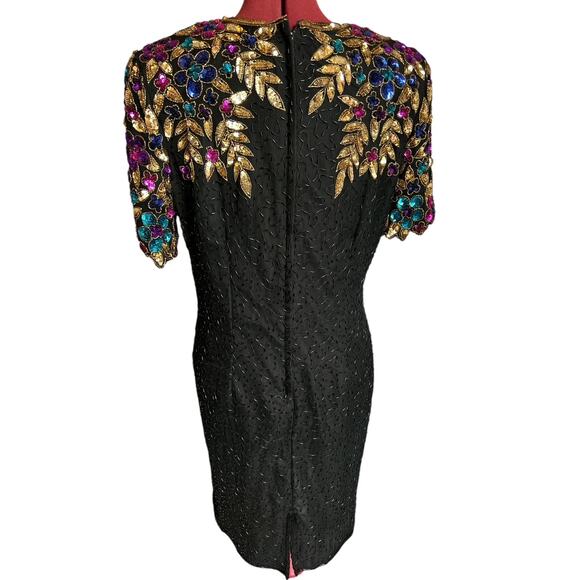 Vintage Stenay Large 100% Silk Fully‎ Beaded Sequined Party Evening Midi Dress - Picture 2 of 7